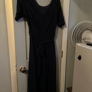 Long lace navy blue dress. Flows to the floor. Worn once as maid honor dress